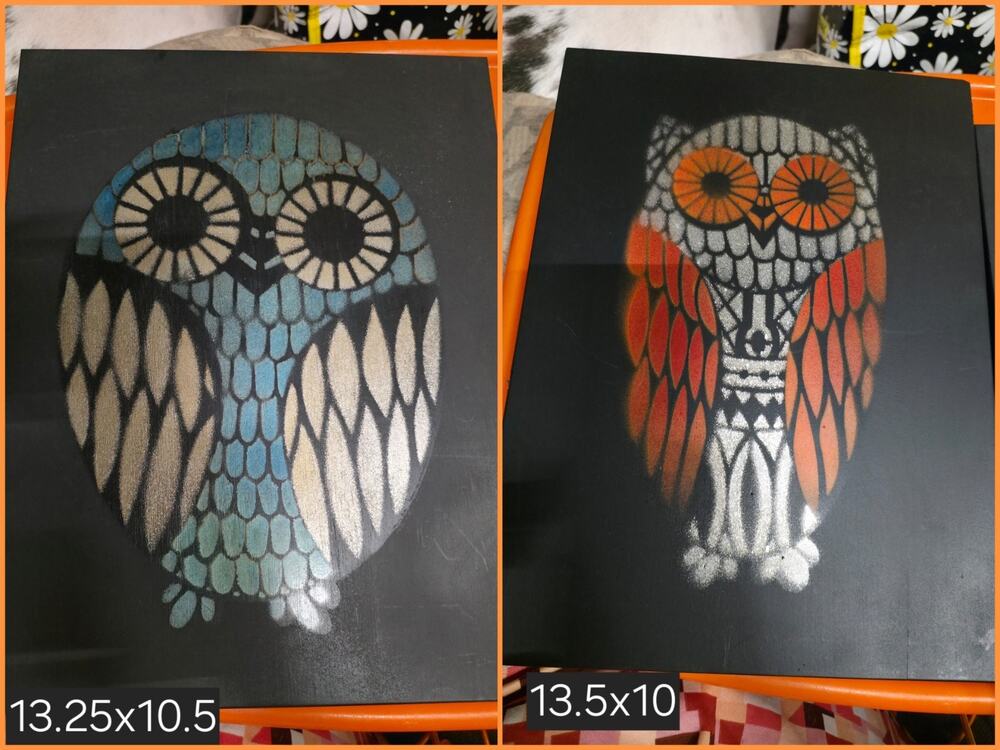 Vtg 1970 E Gould Owl Wall Art Panel Pair MCM Retro Mod Graphic Plaques Signed